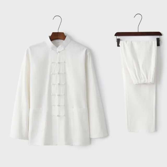 【巴黎精品】現貨出清 新中式唐裝漢服兩件套(功夫氣功太極復古亞麻棉麻中國風男套裝8色a1bx1)