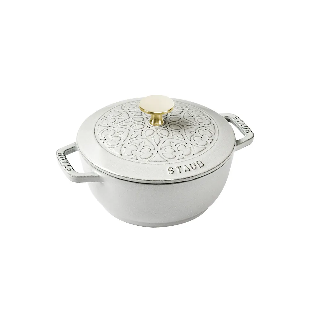 【STAUB】Lily雕花琺瑯鑄鐵和食鍋16cm-松露白(德國雙人牌集團官方直營)