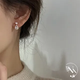 【NANA】娜娜 S925鍍14K金珍珠水滴滿鑽耳針耳環 N115081803(S925 鍍14K金 珍珠水滴滿鑽 耳針耳環)
