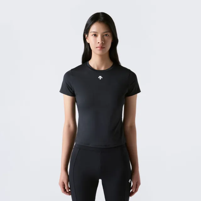 【DESCENTE】短袖上衣 女 快排 WOMENS SEMI CROP SHORT SLEEVE T-SHIRTS 黑 SR322PTS72-BLK0