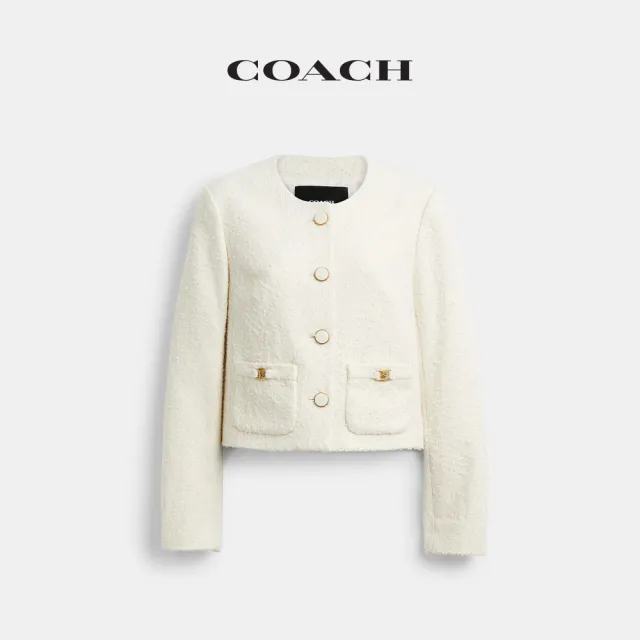 【COACH】蔻馳官方直營 HERITAGE C珠皮呢外套-奶油色(CBT08)