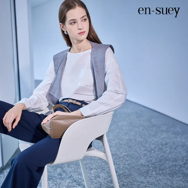 【en-suey 銀穗】EU簡約感口袋剪接變化直管長褲-女