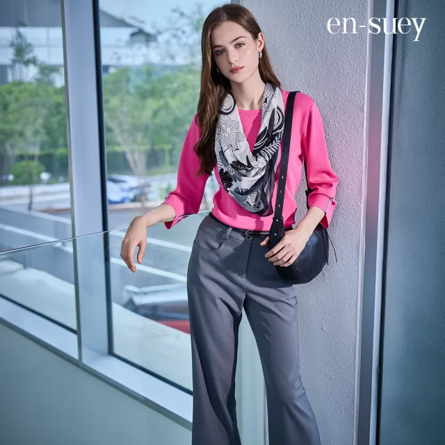 【en-suey 銀穗】EU簡約感口袋剪接變化直管長褲-女