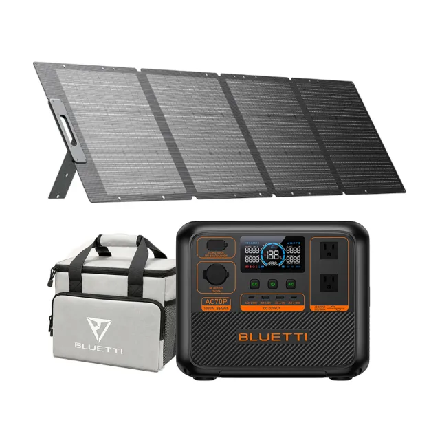【BLUETTI】AC70P 1000W 戶外移動電源+350W太陽能板套組(移動電源 戶外電池 露營 車宿 行動電源 UPS)
