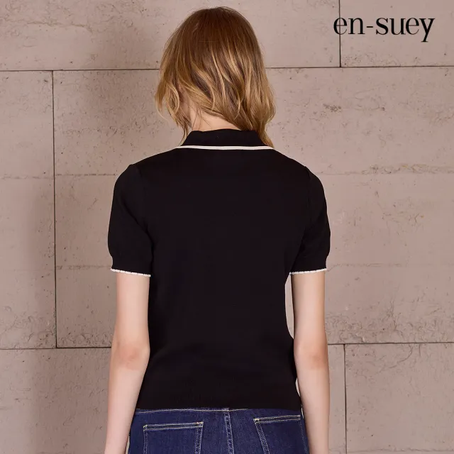 【en-suey 銀穗】EU翻領荷葉半開襟線衫-女