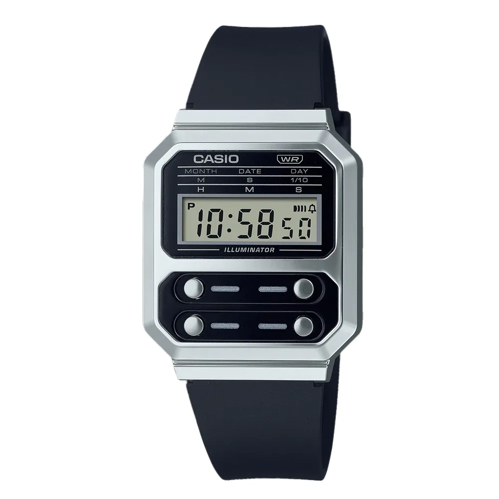 【CASIO 卡西歐】電子錶 膠質錶帶 復古 LED照明 日常生活防水 A100W(A100WEF-1A)