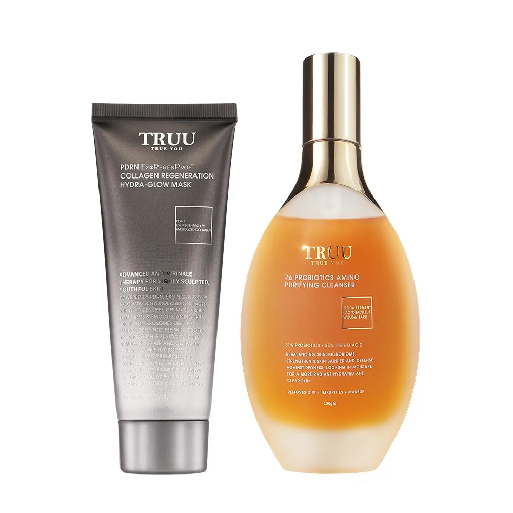 【TRUU 童】PDRN外泌體膠原再生水光面膜120G+76潔顏露150G(胺基酸/水楊酸款任選 深層淨化代謝角質緊緻毛孔)