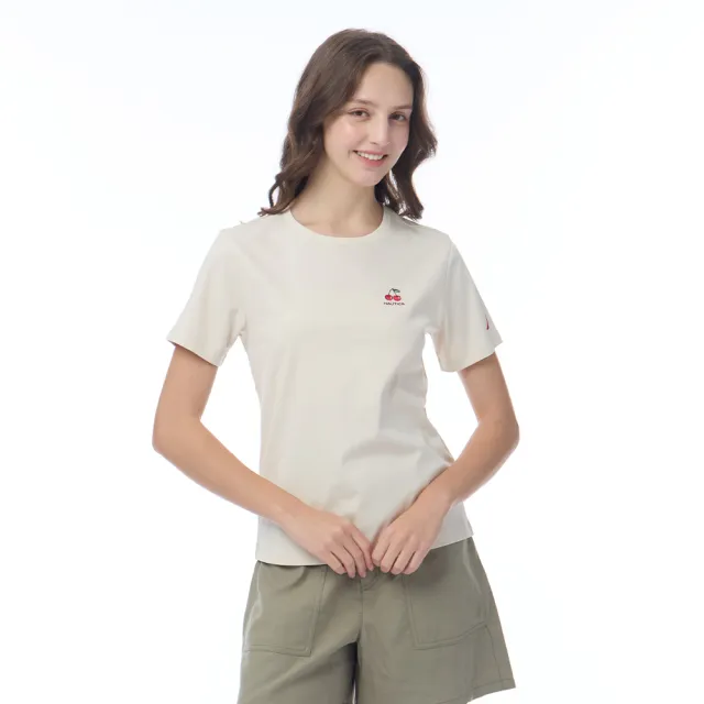 【NAUTICA】官方旗艦 女裝 櫻桃圖騰刺繡涼感短袖T恤-白色