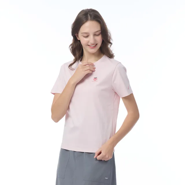 【NAUTICA】官方旗艦 女裝 蜜桃圖騰刺繡涼感短袖T恤-粉紅色