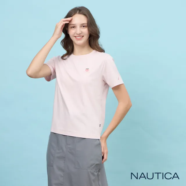 【NAUTICA】官方旗艦 女裝 蜜桃圖騰刺繡涼感短袖T恤-粉紅色