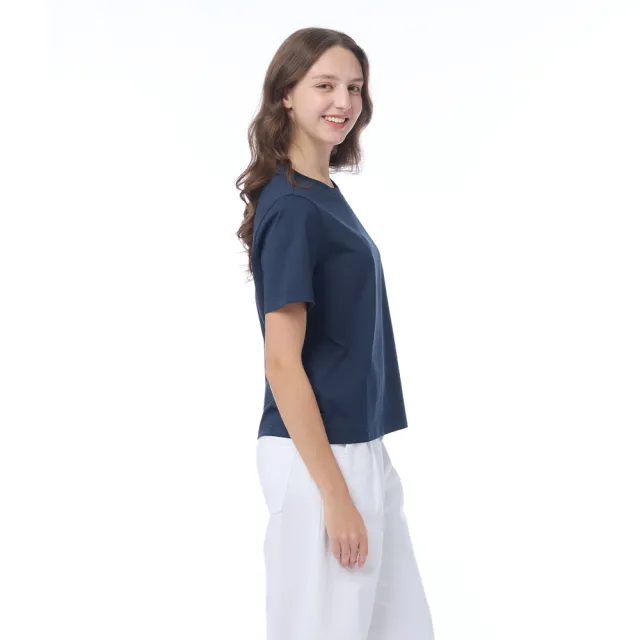 【NAUTICA】官方旗艦 女裝  花卉刺繡涼感短袖T恤-深藍色