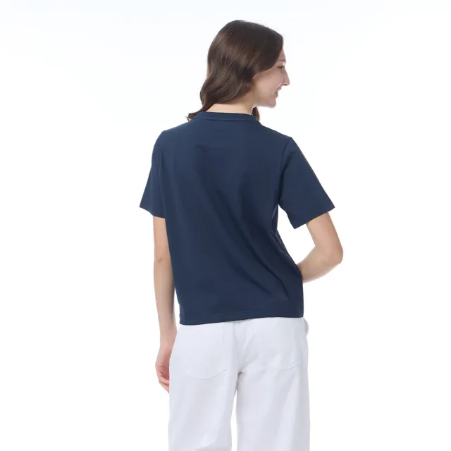 【NAUTICA】官方旗艦 女裝  花卉刺繡涼感短袖T恤-深藍色