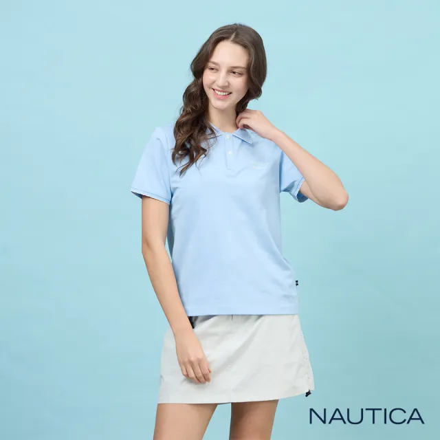 【NAUTICA】官方旗艦 女裝 吸濕快乾百搭刺繡短袖POLO衫-淺藍色