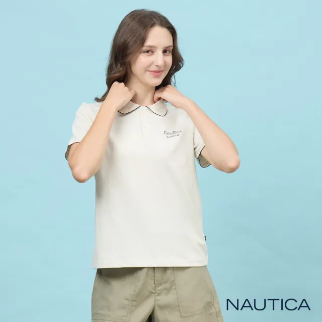 【NAUTICA】官方旗艦 女裝 吸濕快乾百搭刺繡短袖POLO衫-白色