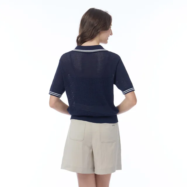 【NAUTICA】官方旗艦 女裝 鏤空針織POLO衫-深藍色