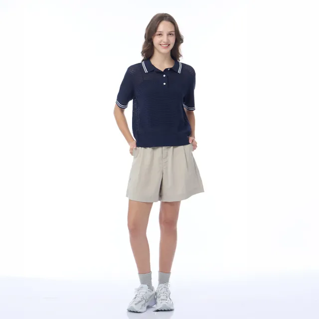 【NAUTICA】官方旗艦 女裝 鏤空針織POLO衫-深藍色