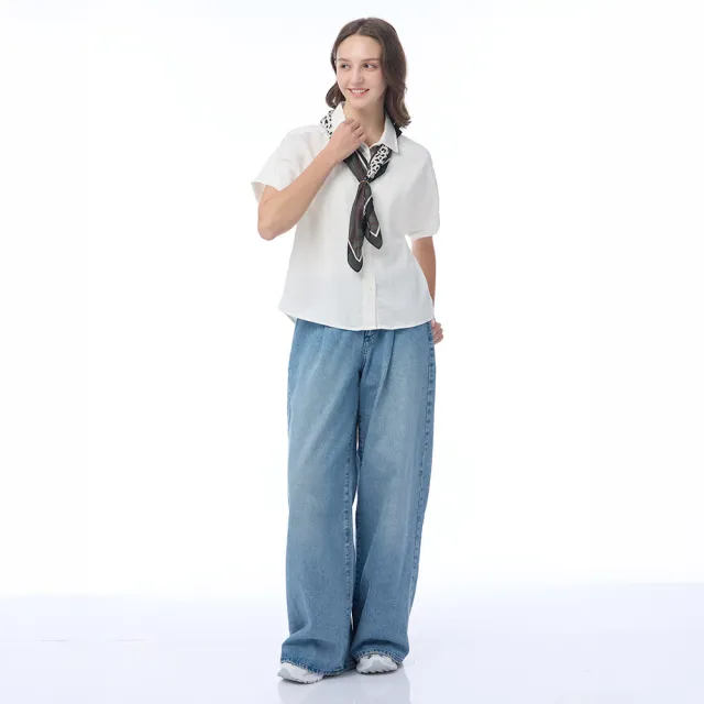 【NAUTICA】官方旗艦 女裝 綁帶領短袖襯衫-白色