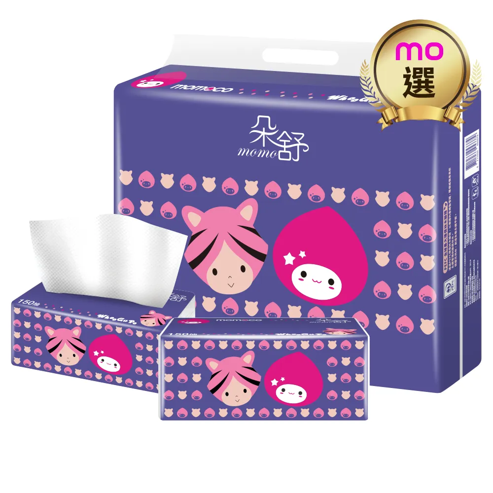 moPro會員專屬【朵舒】棉仔紙momocox虎姑婆蓬柔抽取式衛生紙(150抽x72包/箱/mo選)