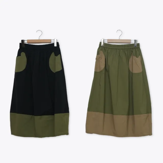 【Dailo】萌耳配色八分裙 黑 綠(魅力商品)