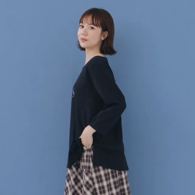 【MOSS CLUB】兔印花七分袖T恤 藍 黑(魅力商品)