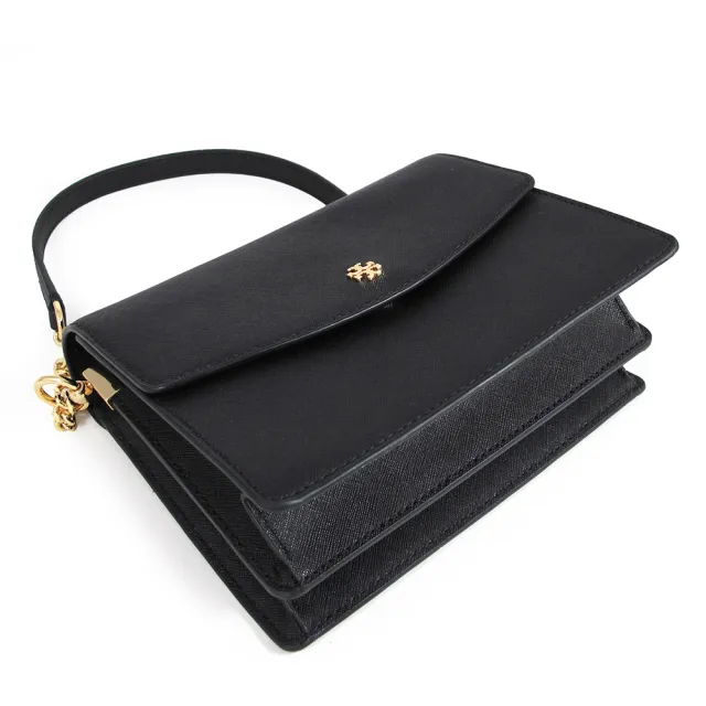 【TORY BURCH】防刮皮革翻蓋鏈帶肩背x斜背包-黑色