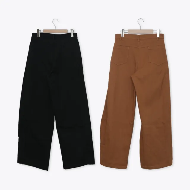 【MOSS CLUB】立體剪裁褲口裝飾設計闊腿褲 黑 卡(魅力商品)
