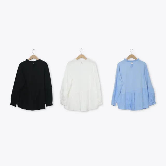 【MOSS CLUB】蕾絲拼接內搭長袖棉T上衣 藍 黑 白(魅力商品)