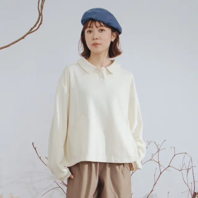 【MOSS CLUB】落肩翻領長袖上衣 米 桔