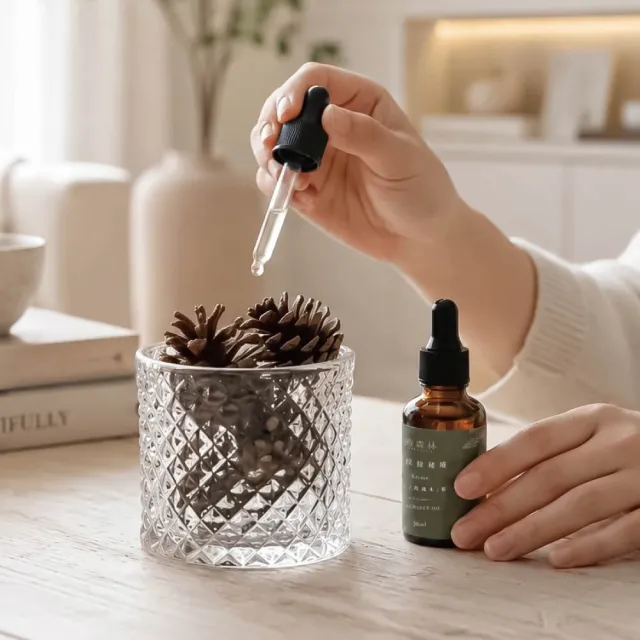 【The Forest 癒森林】北歐可可松果香氛水晶杯禮盒含15ml品牌香氛油(送禮禮盒/居家香氛/生日禮物)