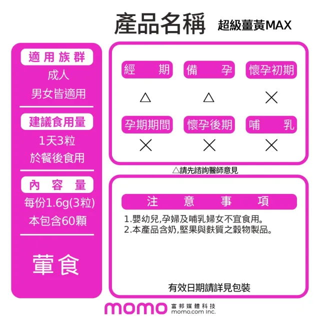【葡萄王】超極薑黃MAX複方膠囊 60粒x20盒 共1200粒(薑黃 胡椒鹼 桑黃)
