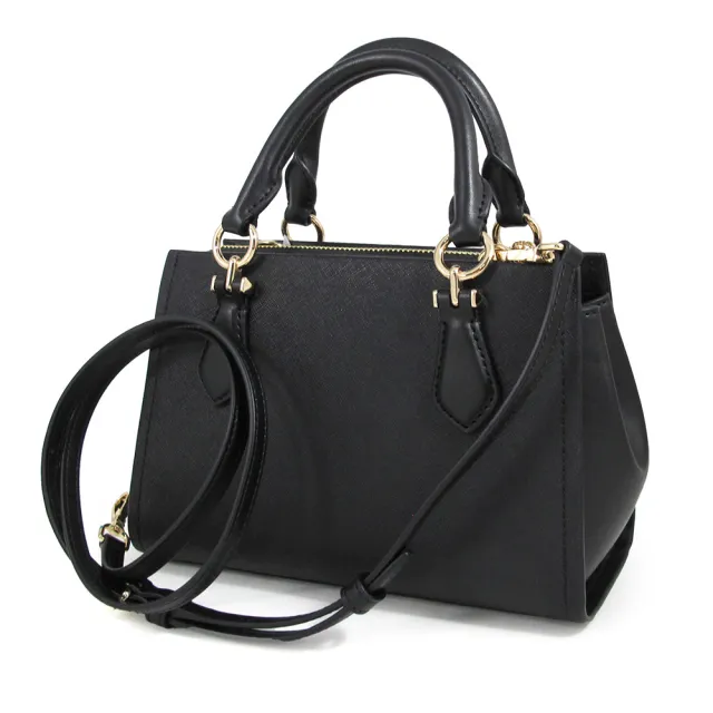 【Michael Kors】金字防刮皮革三層手提x斜背兩用包-小款 黑色
