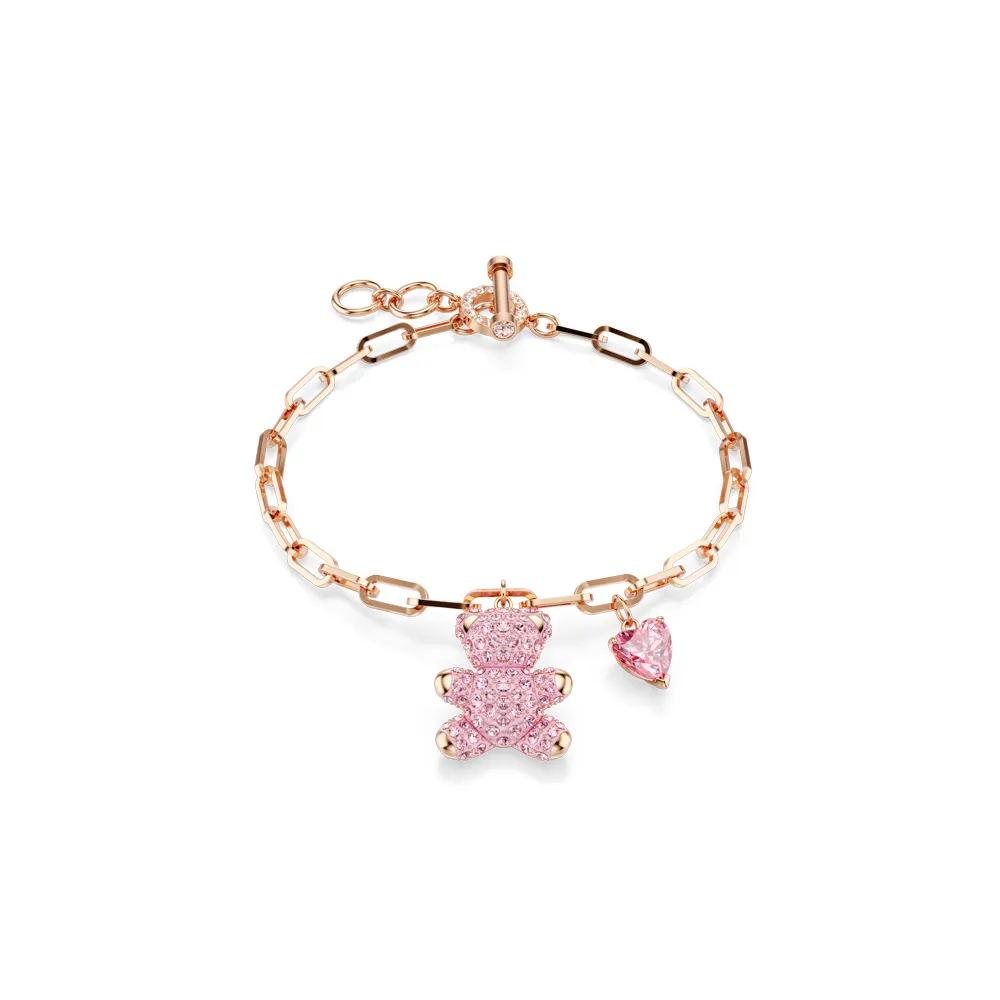 【SWAROVSKI 施華洛世奇】官方直營 Teddy 手鏈 粉紅色 鍍玫瑰金色調 | 5642978