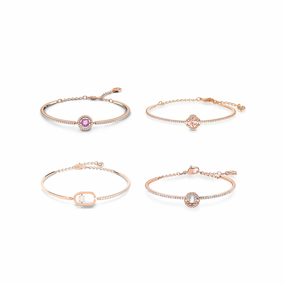【SWAROVSKI 施華洛世奇】官方直營 Una 手鏈/手鐲 圓形切割/幸運草 白色/粉紅色/紫色 鍍玫瑰金色(4款任選)