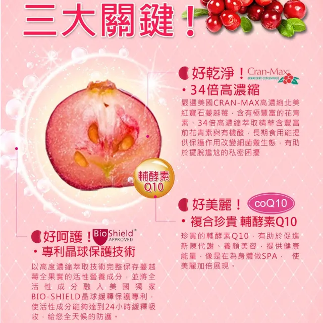 【葡萄王】Q10蔓越莓 x1入 共90粒(34倍高濃縮蔓越莓 私密保養 專利晶球 葡萄王官方)