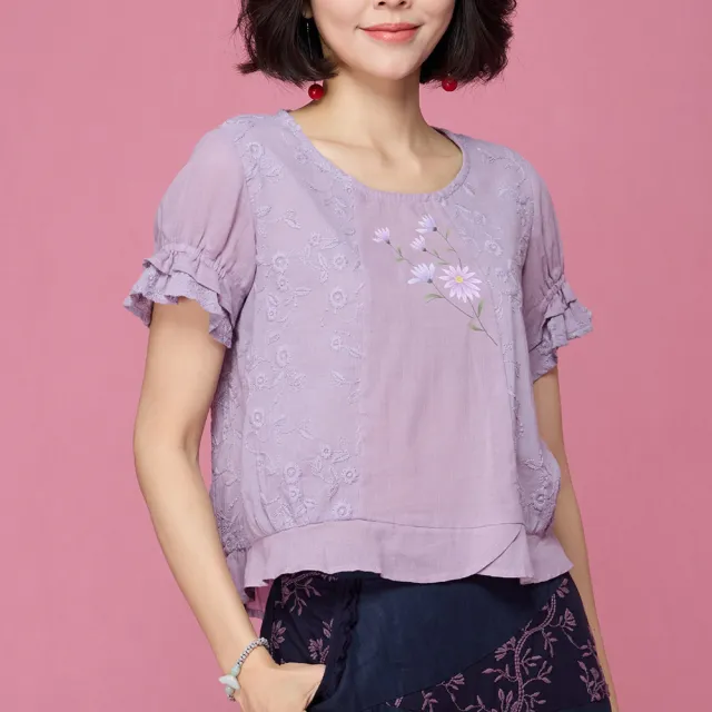 【古典美】63069 手繪刺繡荷葉上衣