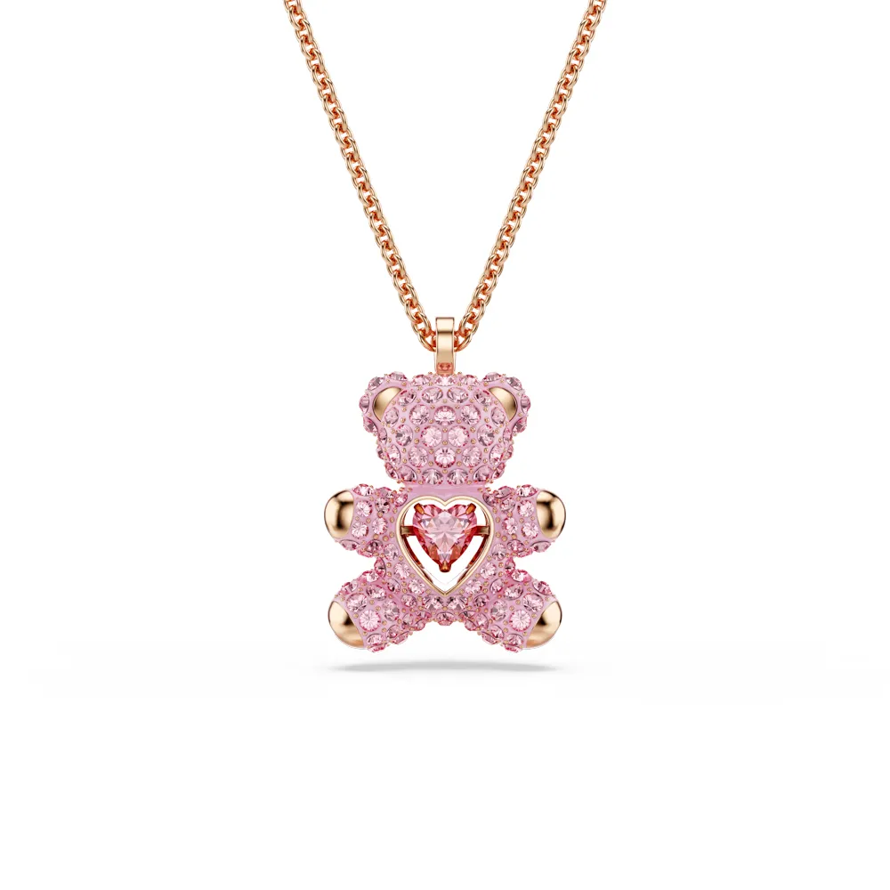 【SWAROVSKI 施華洛世奇】官方直營 Teddy 鏈墜  泰迪熊 粉紅色 鍍玫瑰金色 | 5642976