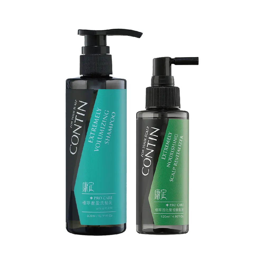 【CONTIN 康定】官方直營 酵素極萃豐盈洗髮乳 300ml+康定極萃養髮液120ml(細軟髮/偏油性頭皮適用/含酵素植 
