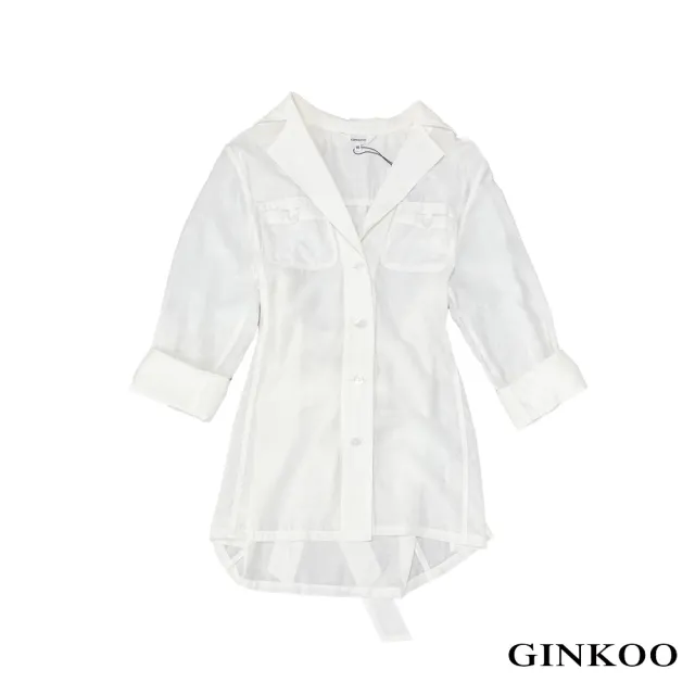 【GINKOO 俊克】中長版剪接側開衩綁帶外套