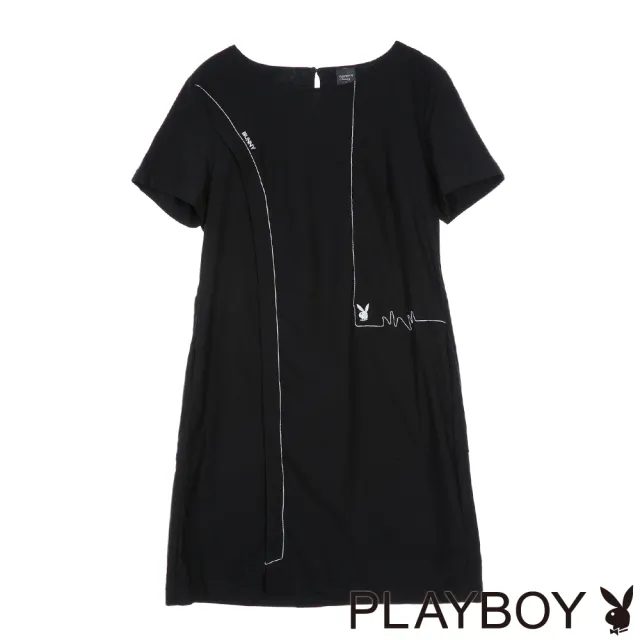 【PLAYBOY】造型壓線顯瘦A字洋裝 - 黑色