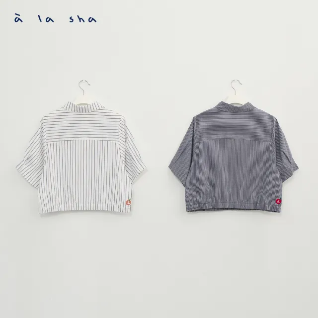 【a la sha】條紋短袖短版襯衫