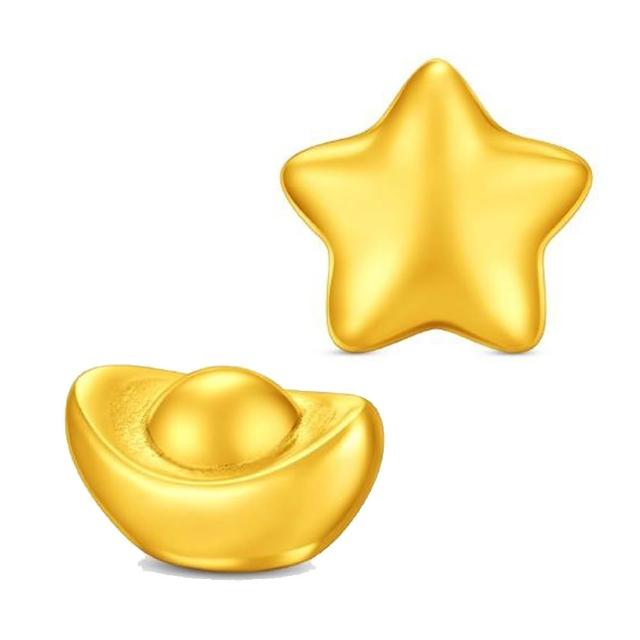 【周大福】網路限定款 小星星和小元寶 1公克黃金金豆_計價黃金(贈小金豆瓶)