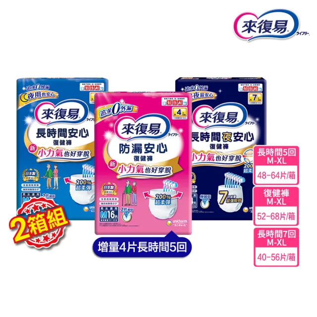 【來復易】長時間安心/夜安心復健褲M-XL 2箱組 (成人紙尿褲/褲型紙尿褲)