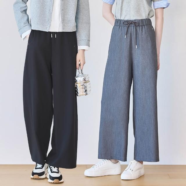 【en-suey 銀穗】網路限定 休閒抽繩西裝寬管長褲-女