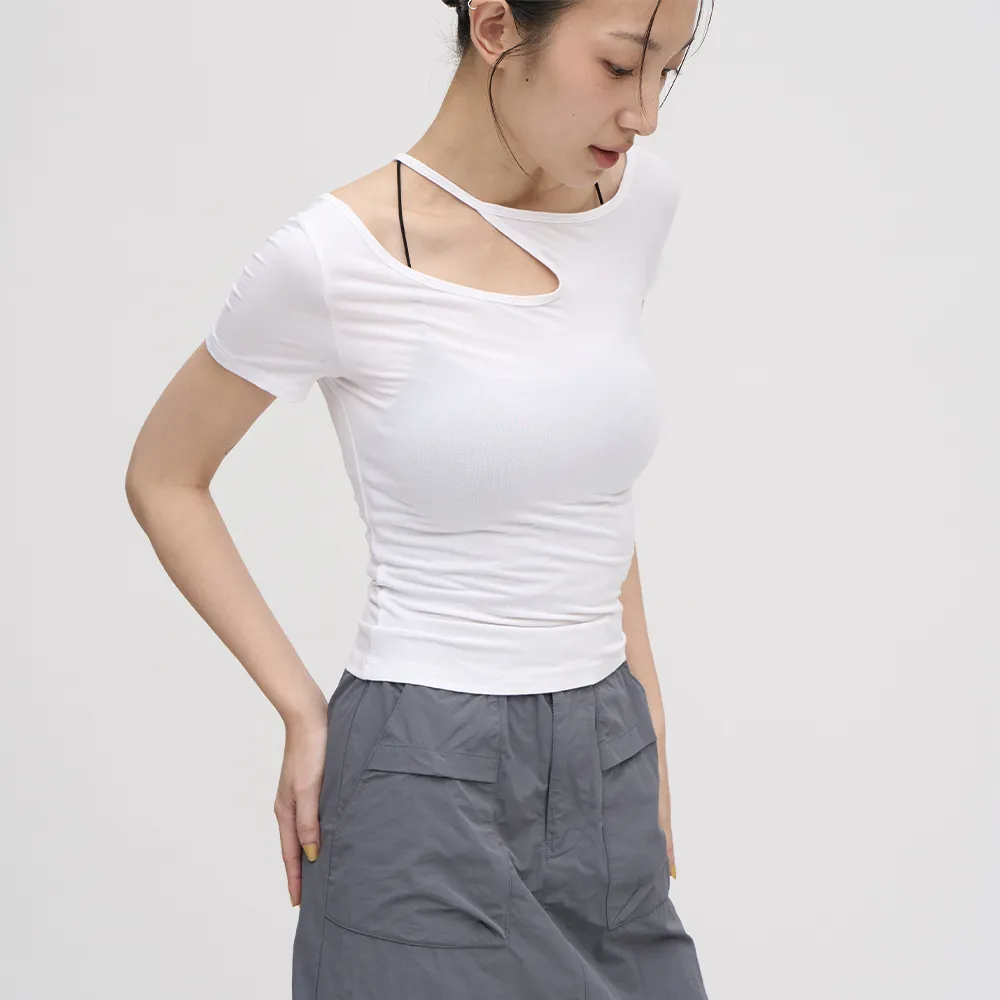 【plain-me】SAAKO 女上衣 短袖 女裝 女生內搭 女生短袖 繞頸親膚彈力_SAA0025-242