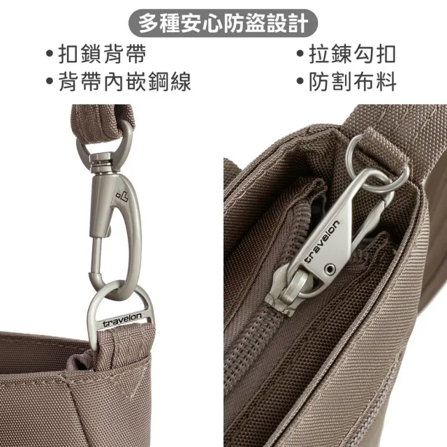 【Travelon】美國 Classic 4層防盜翻蓋斜背包 榛果棕 / 防盜包 RFID斜背包 側背包 防割防搶