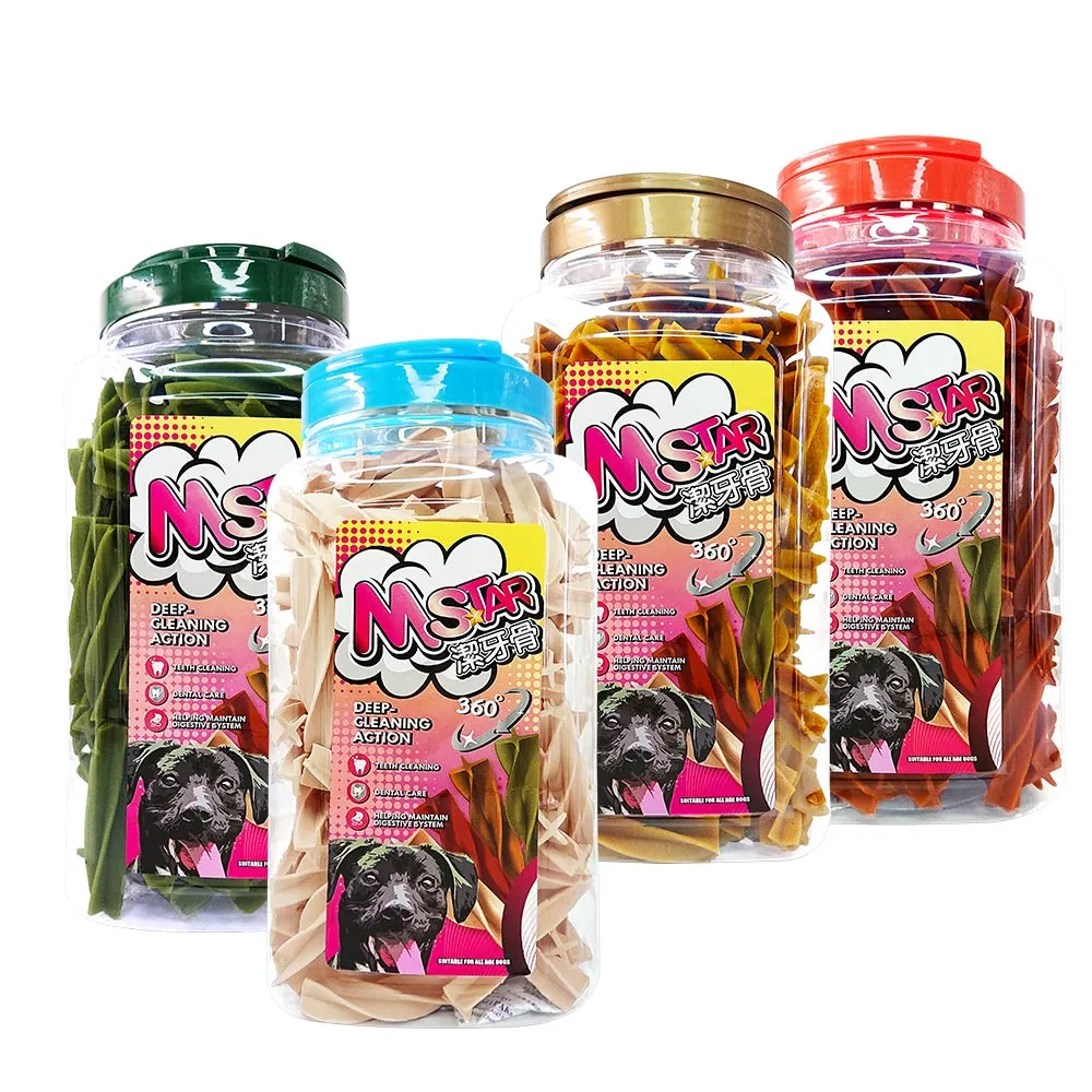【M Star】四星潔牙骨桶裝1300g(狗零食/狗潔牙骨/牛奶/花生/草本/鮭魚起司)