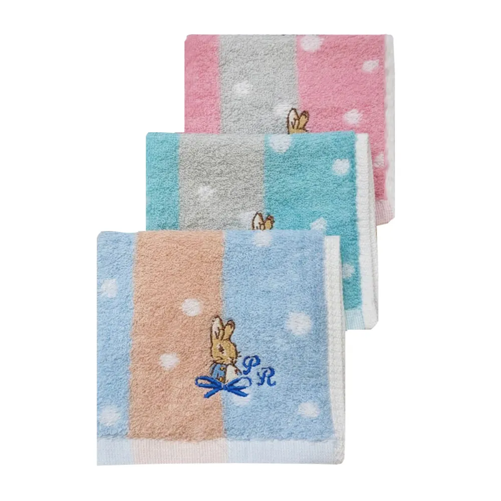 【PETER RABBIT 比得兔】12入組純棉彼得兔刺繡小方巾PR063(原廠品牌.授權經銷.棉巾.童巾.小毛巾.洗臉巾)