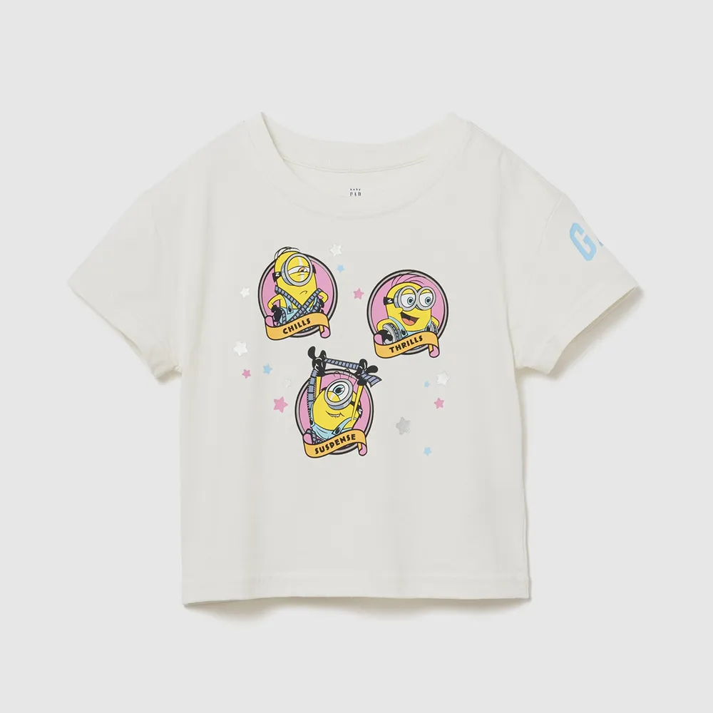 【GAP】嬰兒及幼兒Gap ×  Minions小小兵寬版圖案T恤-米白(901085)