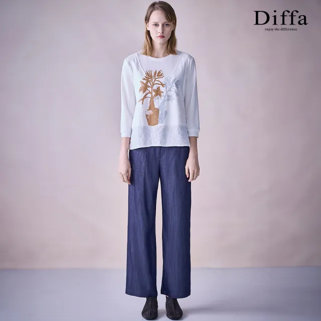【Diffa】簡約貼袋直筒長褲-女