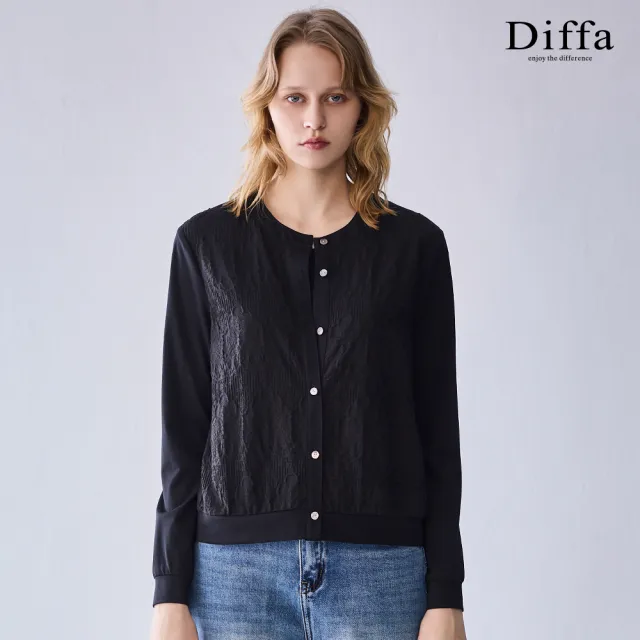 【Diffa】蕾絲拼接假兩件長袖針織衫-女